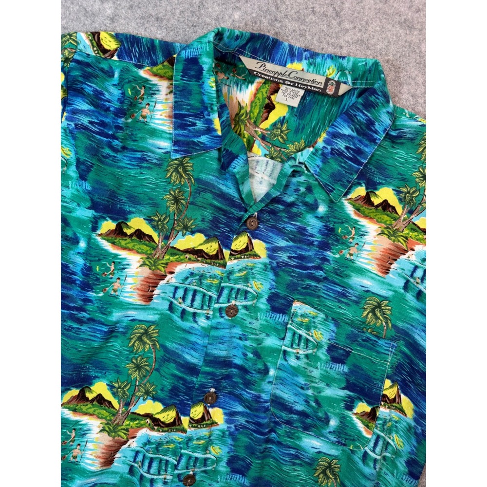 Pineapple Connection Creations By HeyMan Mens L Rayon Tropical Hawaiian Shirt